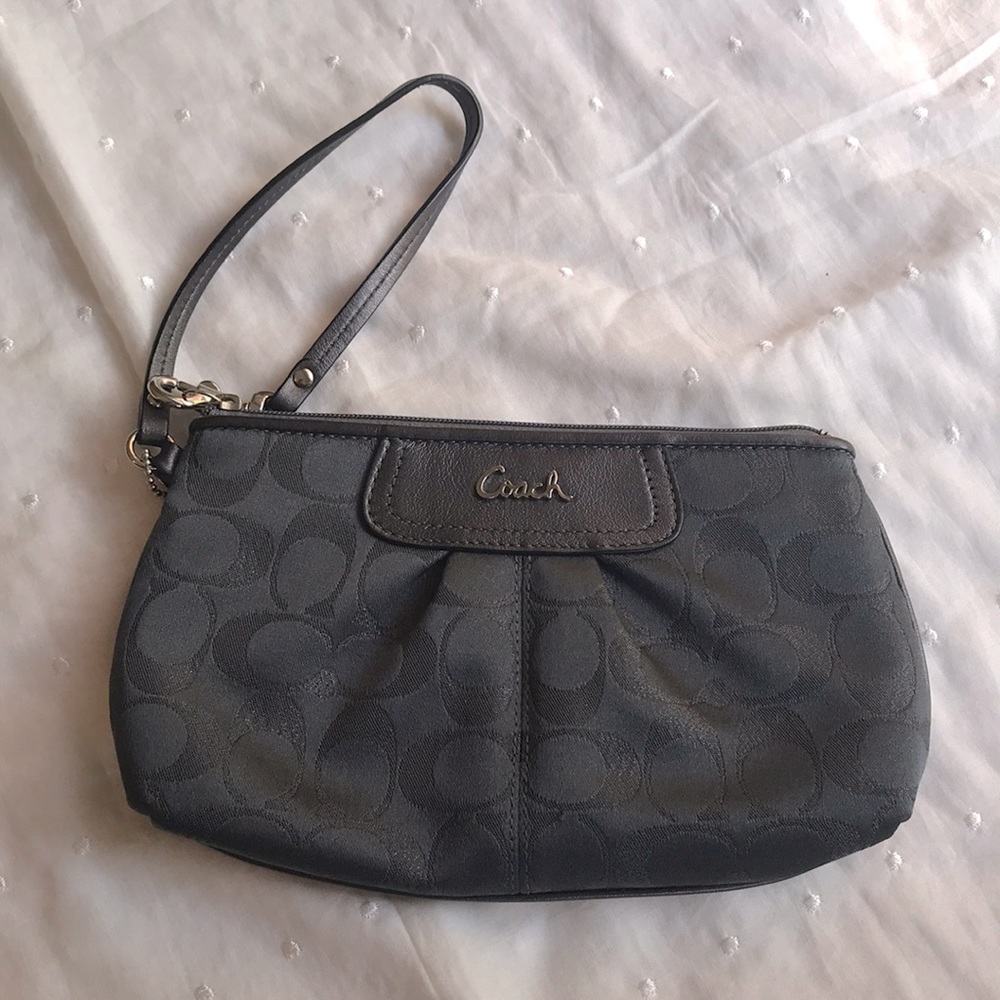 Grey midsize Coach wristlet, GUC
